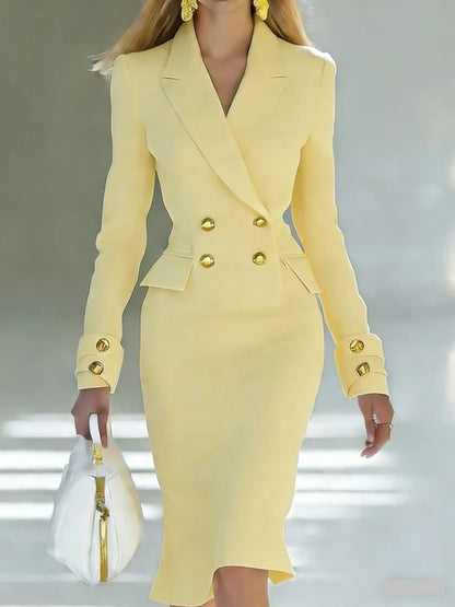 Women Elegant Blazer Double Breasted Dress