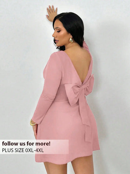 Plus Size Backless Mini Dress with Bow