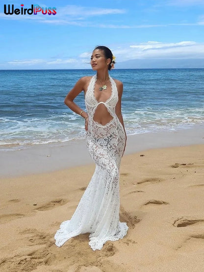Weird Puss Lace Sexy Halter Dress