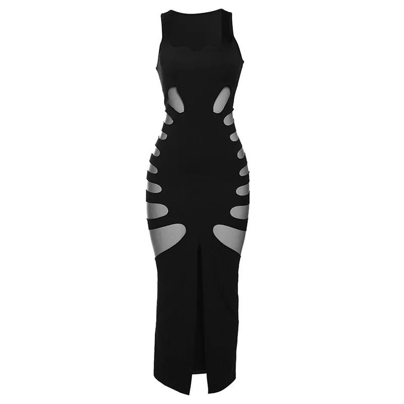 Hollow Elegant Side Split Bodycon Midi Dress