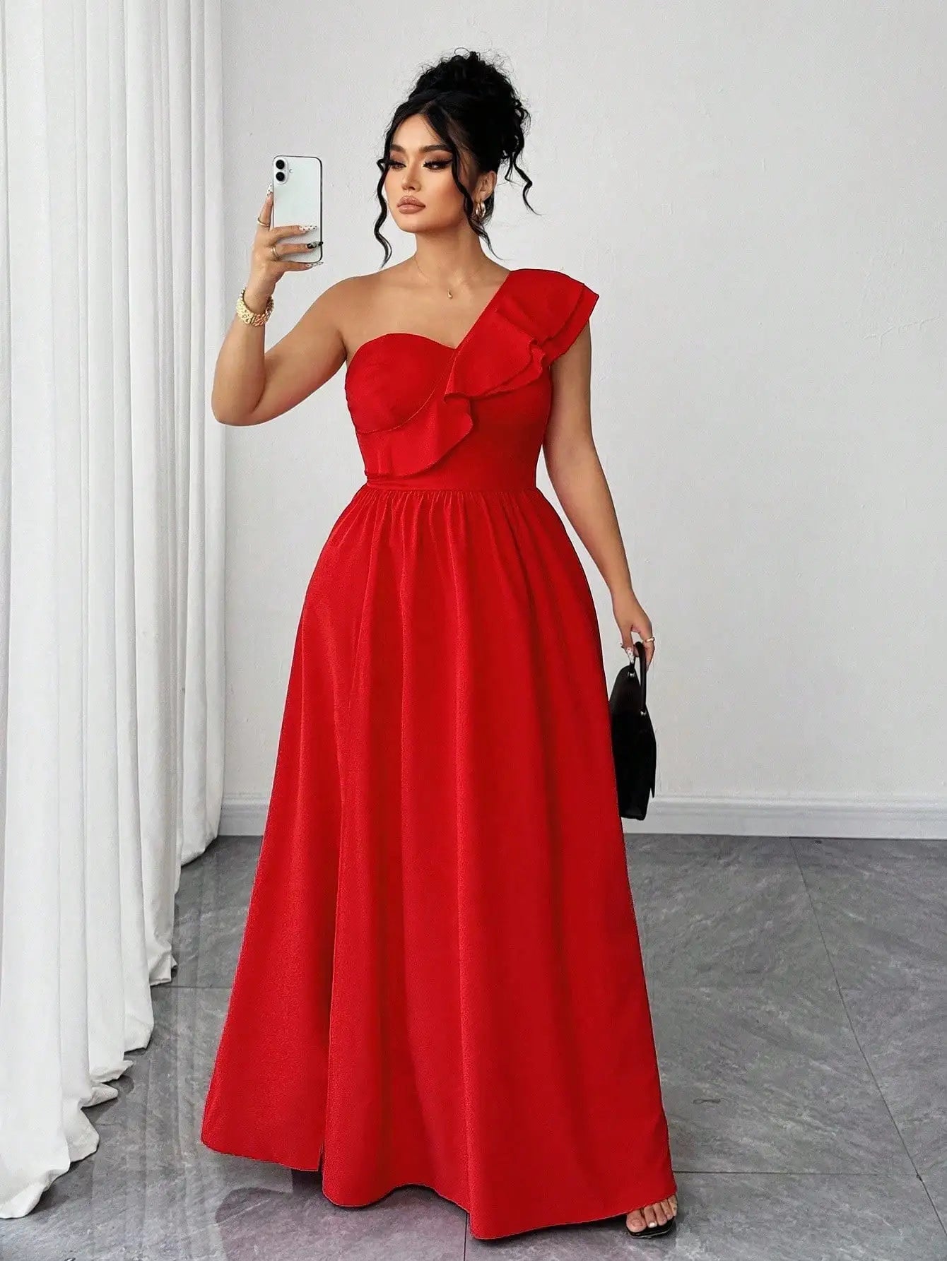 One-Shoulder Ruffle Maxi Dress
