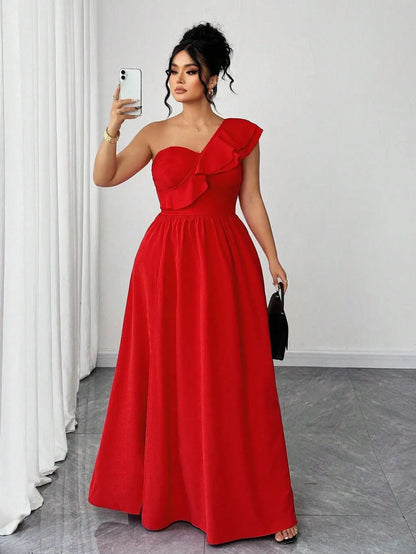One-Shoulder Ruffle Maxi Dress