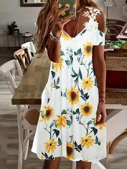 Strapless Lace Batwing Sleeve Dress Print Skirt