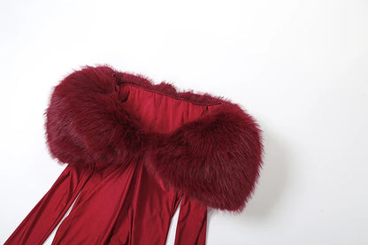 Furry Slash Neck Jumpsuits Luxury Hipster Patchwork