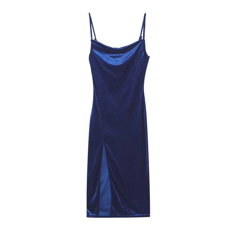 Velvet Swing Collar Sleeveless Slip Dress.