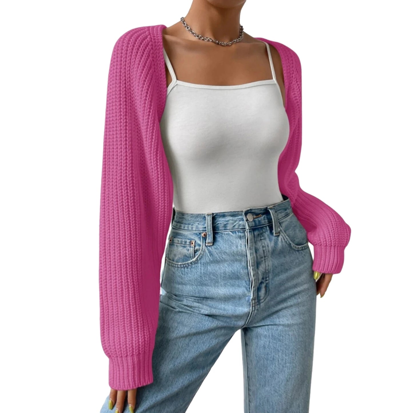 Open Front Cropped Cardigan Long Sleeve