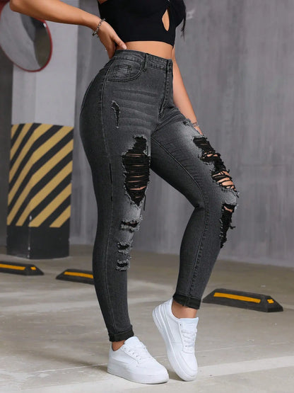 Women's High Waist Distressed Skinny Jeans