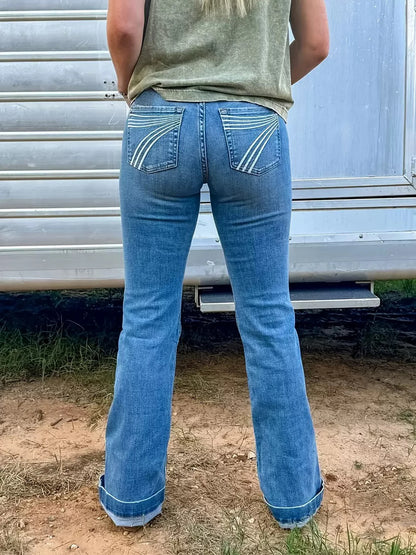 Women's High Waist  Embroidered  Jeans