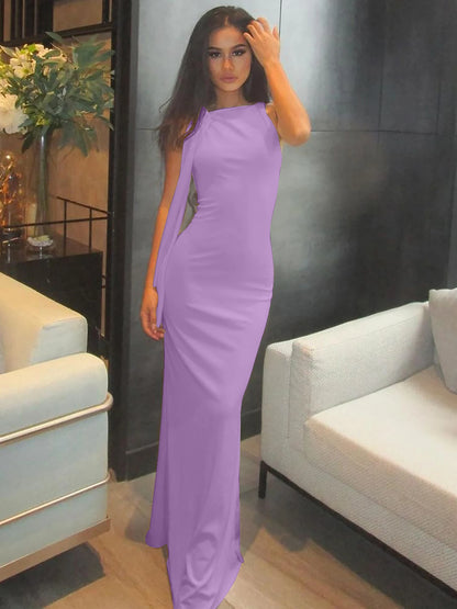 O Neck Sleeveless Patchwork Sexy Bodycon Maxi Dress