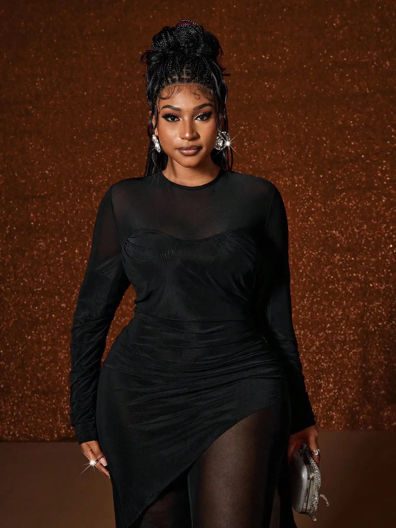 Plus Size Asymmetrical Mesh Maxi Dress
