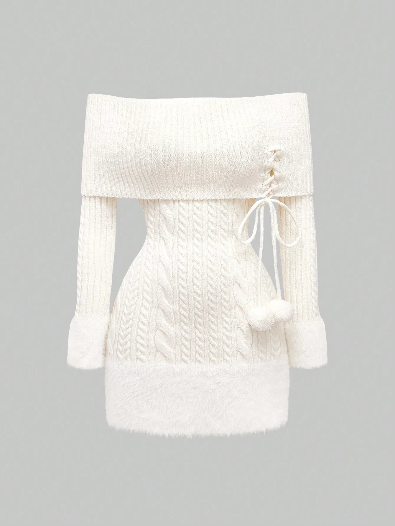 Kawaii Off Shoulder Fuzzy Sweater Dress