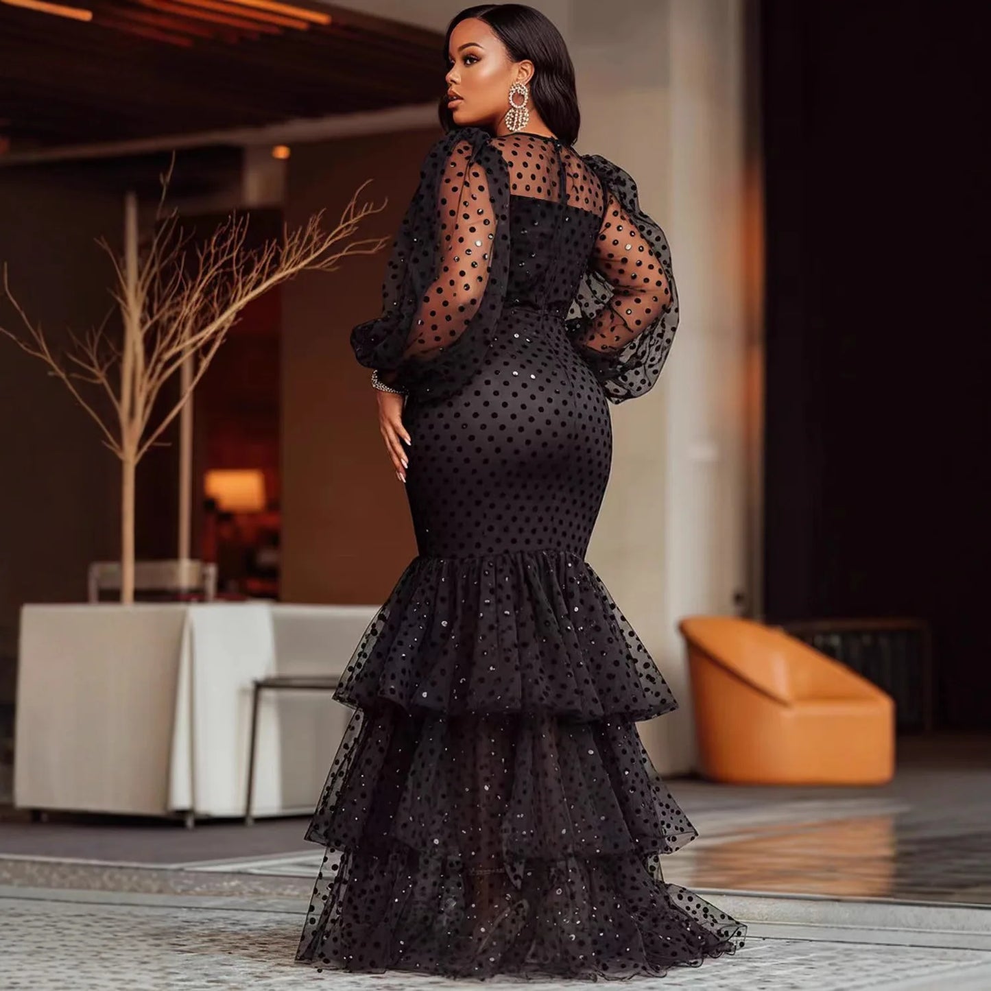 Sexy Bubble Flocking Polka Dot Dress