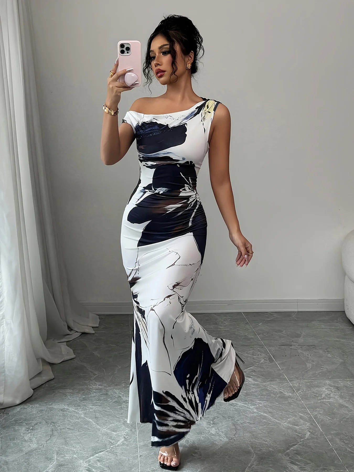 Elegant  Floral Print Asymmetrical Dress