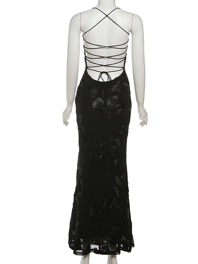 Elegant Flower Embroidery Maxi Dress