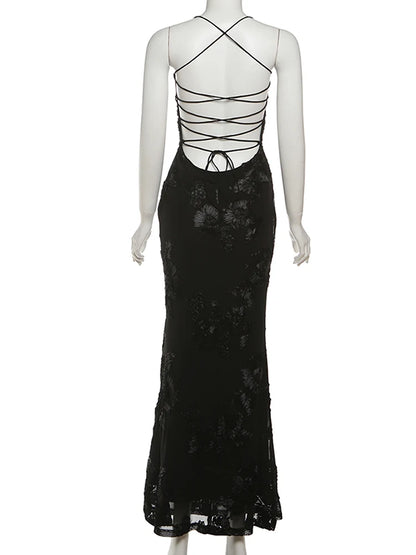 Elegant Flower Embroidery Maxi Dress
