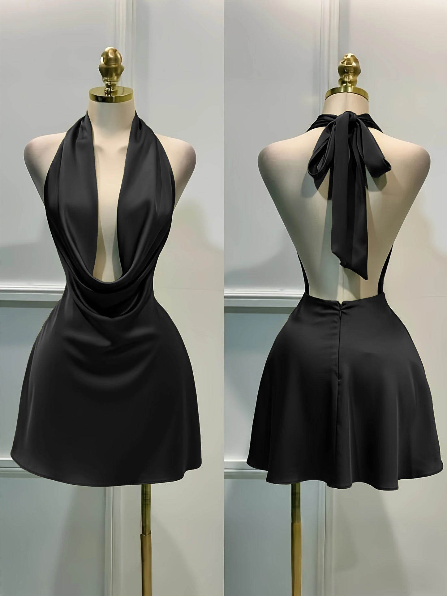 Elegant Satin, Open Back Fitted Midi Dress,
