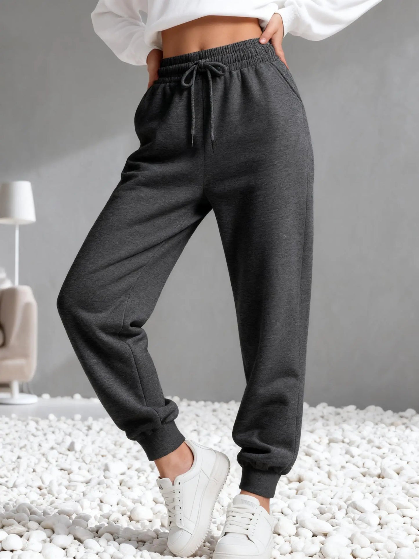 Womens Solid Color Autumn Sweatpants  Woman All-Match Drawstring Pant Y2K Colorful Jogging Pants Fashion Fleece Sportspants