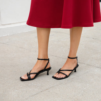 Strappy Kitten Heels Square Toe Sandals