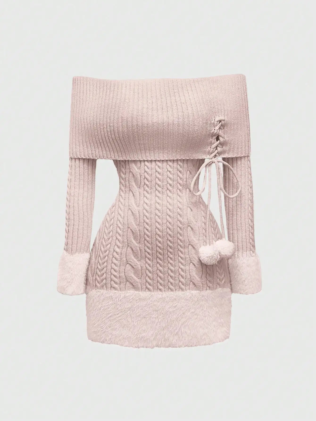 Kawaii Off Shoulder Fuzzy Sweater Dress