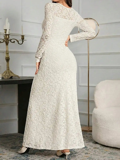 Elegant Ivory Lace Long Sleeve Dress