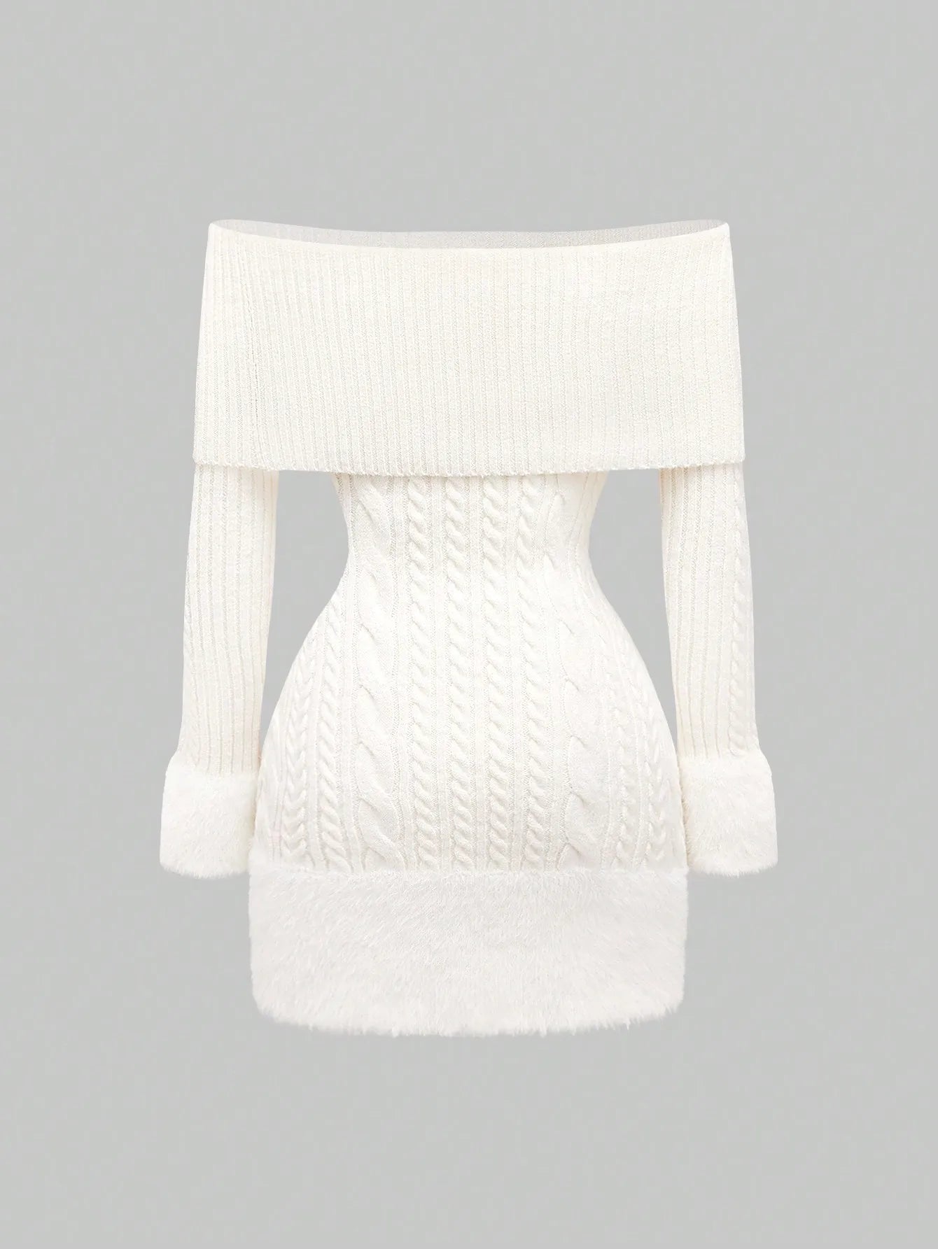 Kawaii Off Shoulder Fuzzy Sweater Dress
