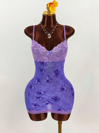 Floral Lace Mesh Bodycon Mini Dress