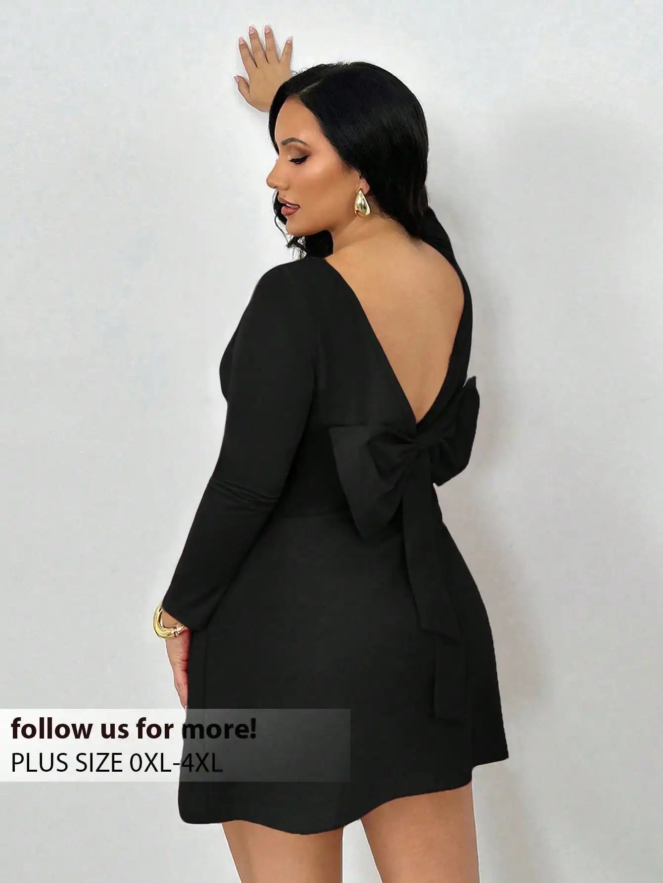 Plus Size Backless Mini Dress with Bow