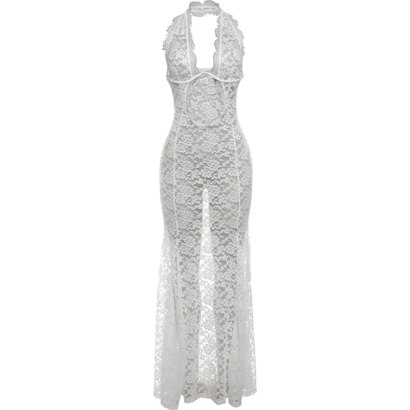 Weird Puss Lace Sexy Halter Dress
