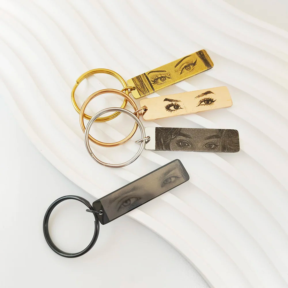 Eyes Photo Key Chain Gold Butterfly