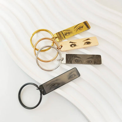 Eyes Photo Key Chain Gold Butterfly