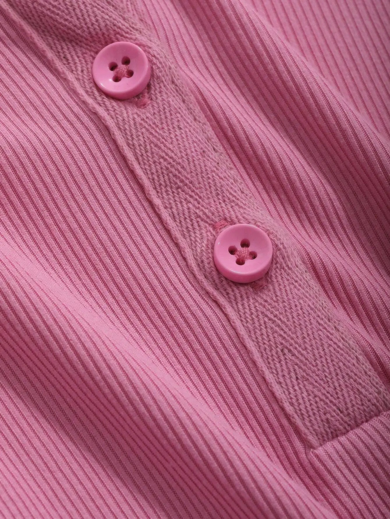 Pink Women's Long Sleeve Buttoned Placket Top,