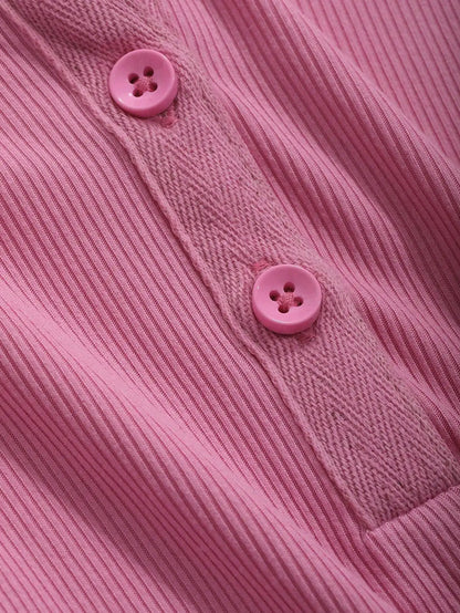 Pink Women's Long Sleeve Buttoned Placket Top,
