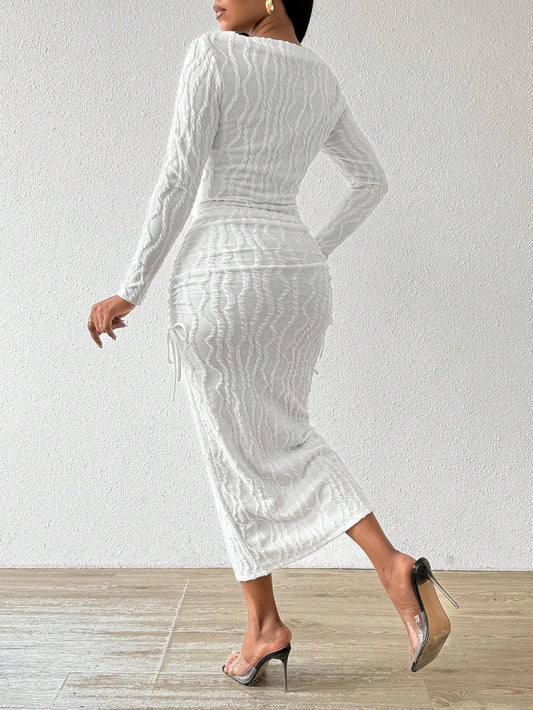 Lady Boat Neck White Dress