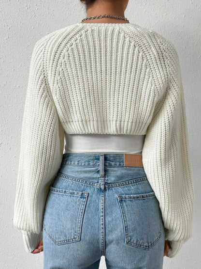 Open Front Cropped Cardigan Long Sleeve