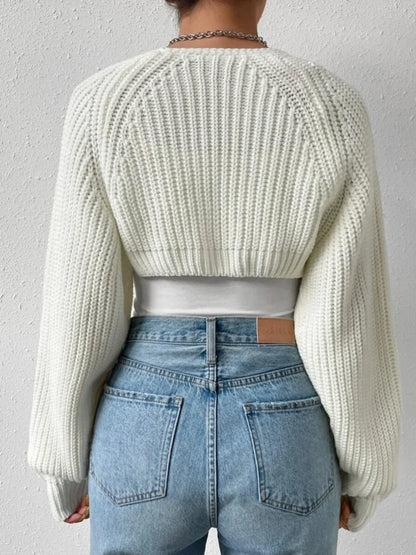 Open Front Cropped Cardigan Long Sleeve