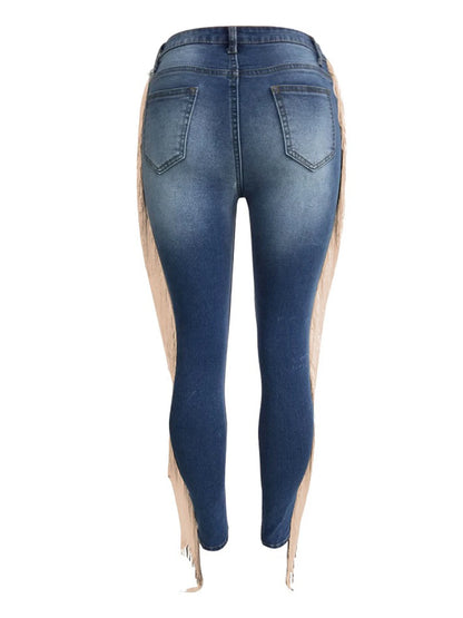 Women's High Waist Elastic Hole Slim Jeans