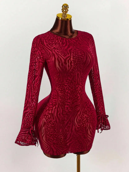 Sequin Elegant Mini Dress, Leopard Print