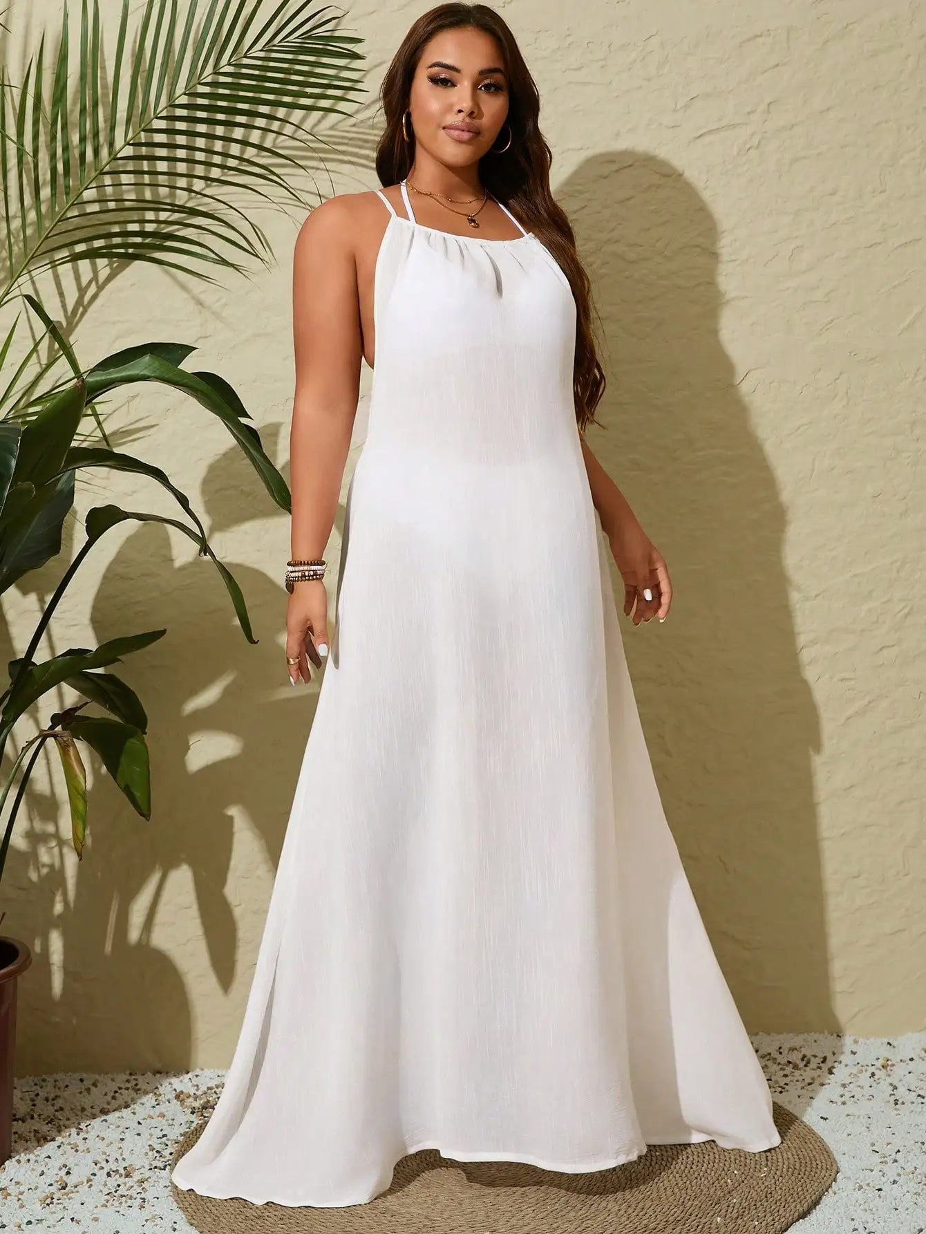 White Halter Backless Maxi Dress