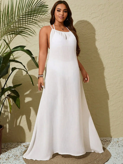 White Halter Backless Maxi Dress