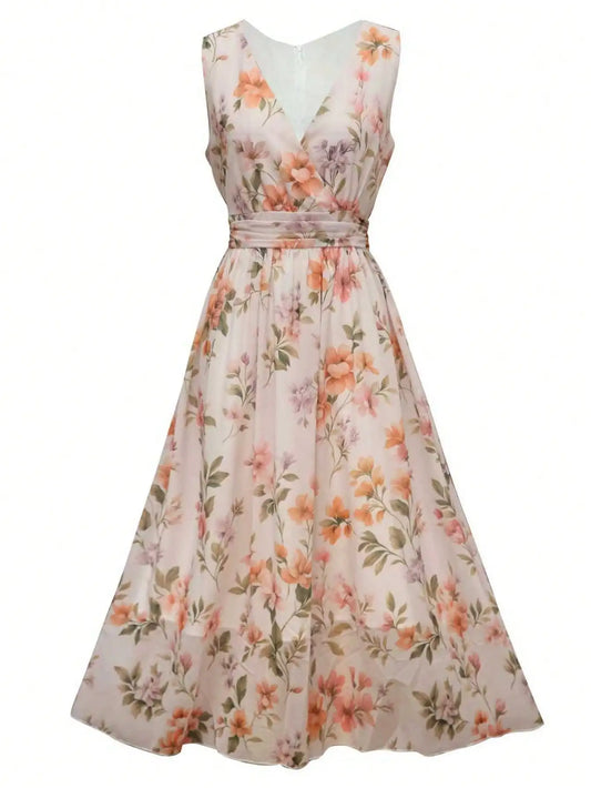 Women's Floral Print V-Neck Wrap Dress