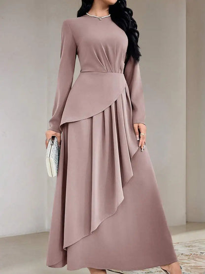 Sage Green Round Neck Long Sleeve Dress