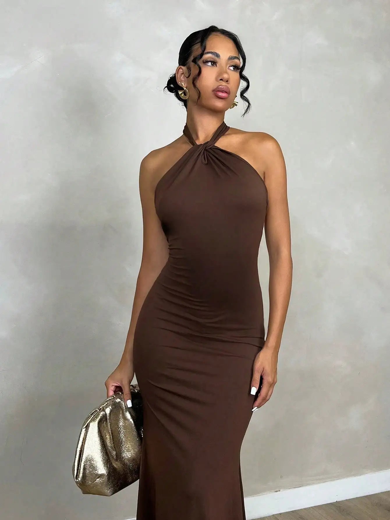 Glamine Back-Twist Halter neck Midi Dress,