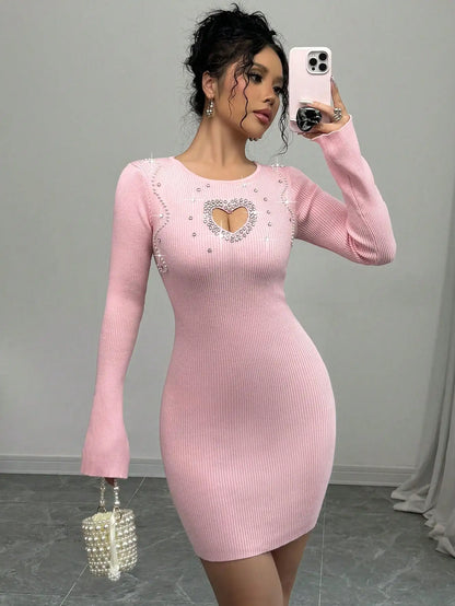 Pink Ribbed Knit Mini Dress