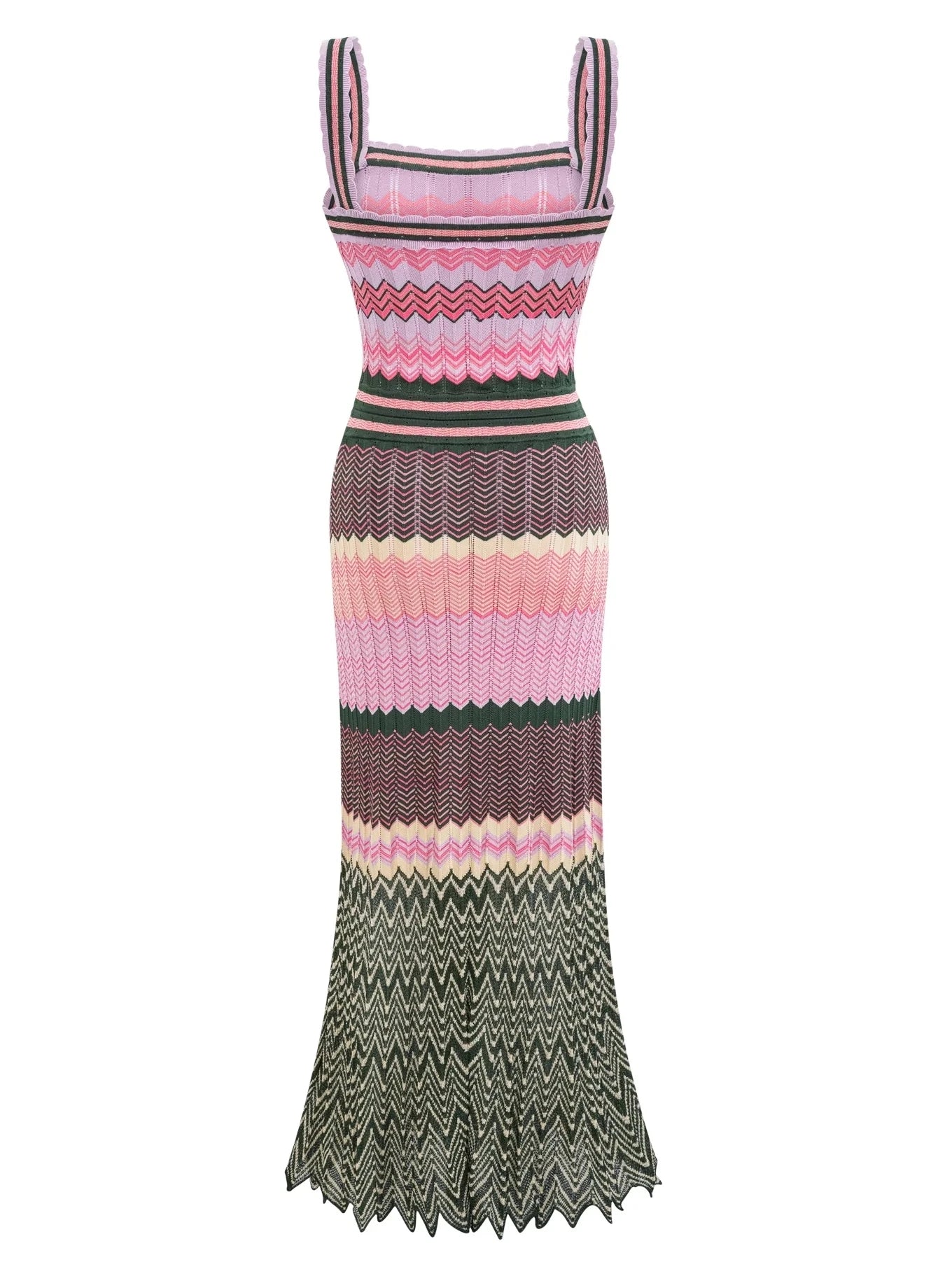 Zigzag Knit Straps Long Maxi Dress
