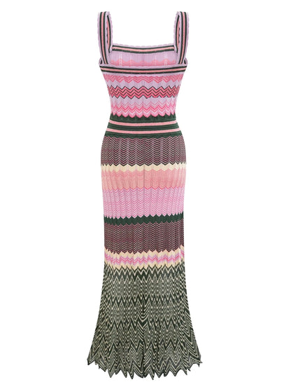 Zigzag Knit Straps Long Maxi Dress