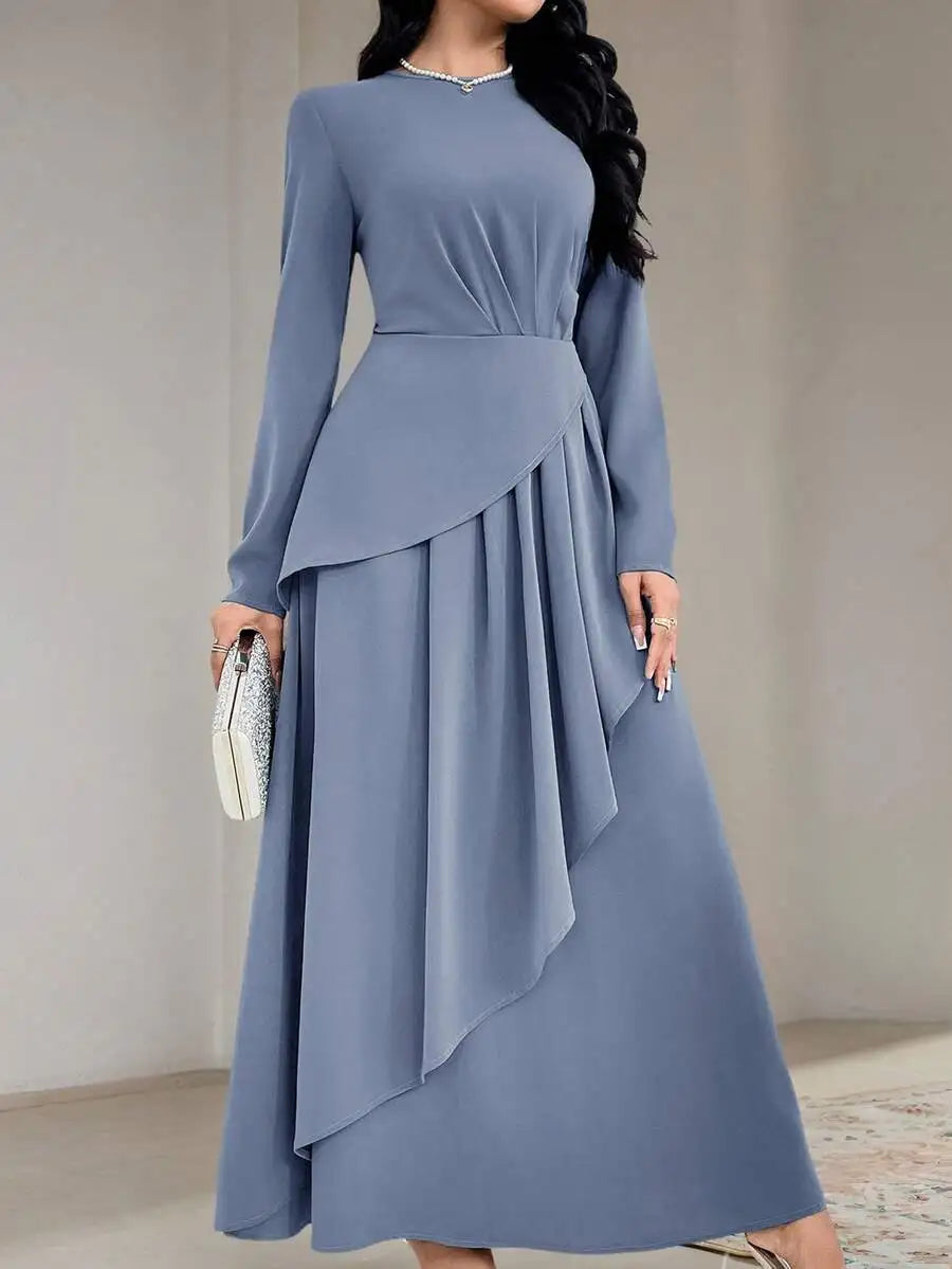 Sage Green Round Neck Long Sleeve Dress