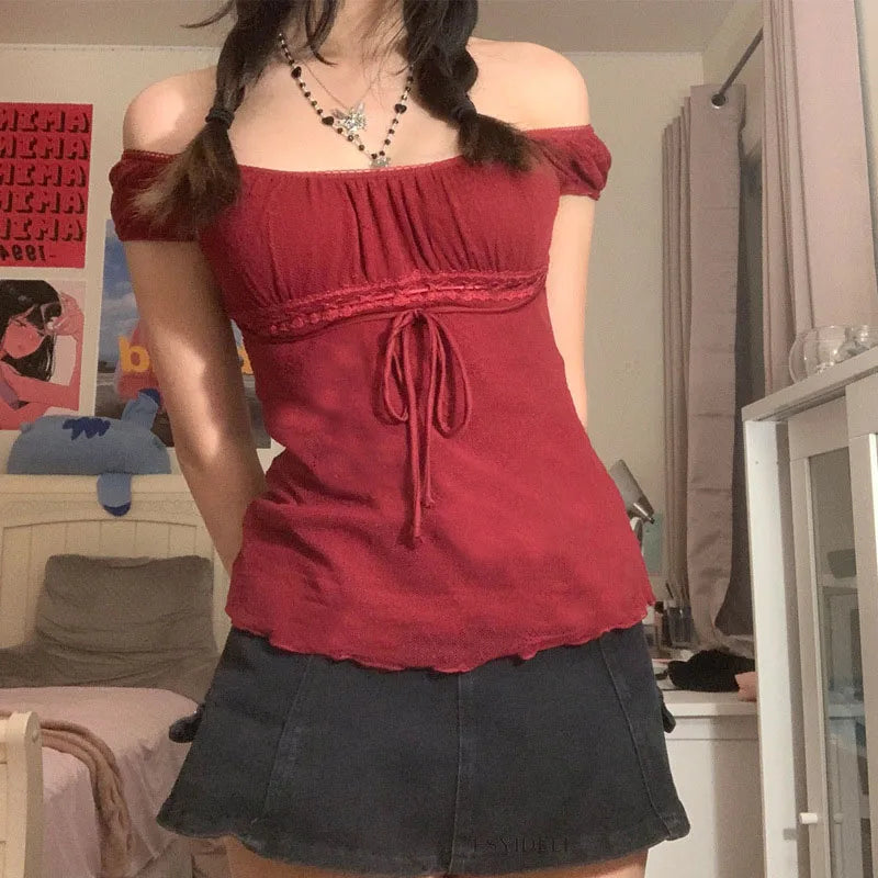 Sweet Lace Women Off Shoulder Tops