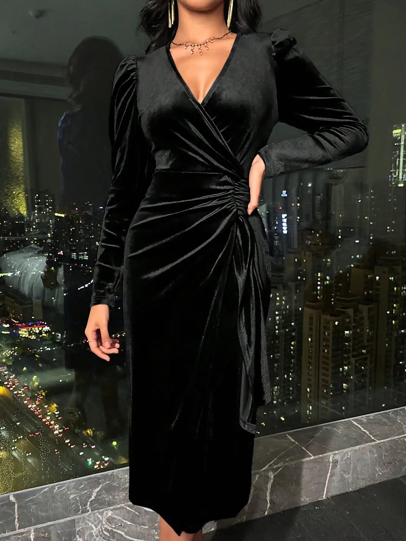 Unity Autumn Elegant Velvet Wrap Dress Max