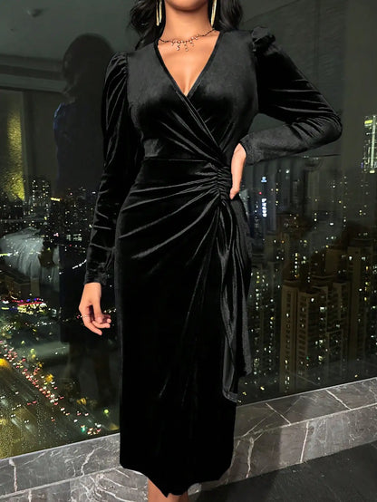 Unity Autumn Elegant Velvet Wrap Dress Max