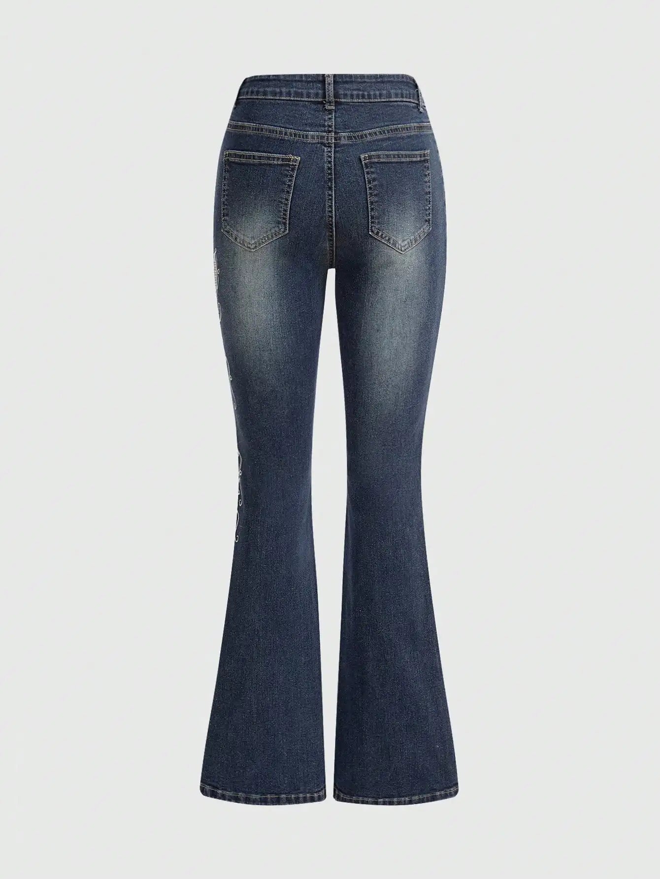 Butterfly Embroidered High Waist Flare Jeans